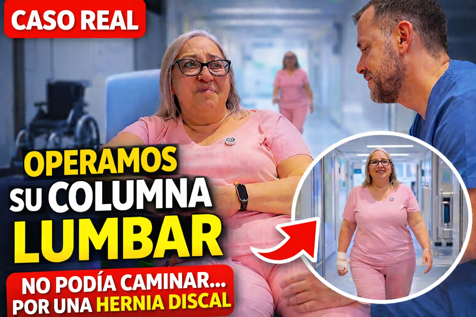 Mercedes llega en silla de ruedas y camina 12 horas después — hernia discal