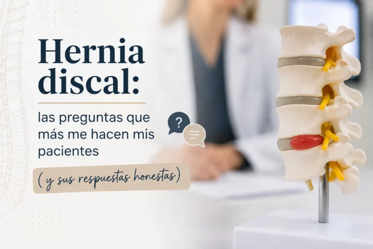 ¿Tienes hernia discal y temes la operación? La neurocirujana Dra. Espino responde: cuándo es necesaria la cirugía y cuándo puede evitarse.