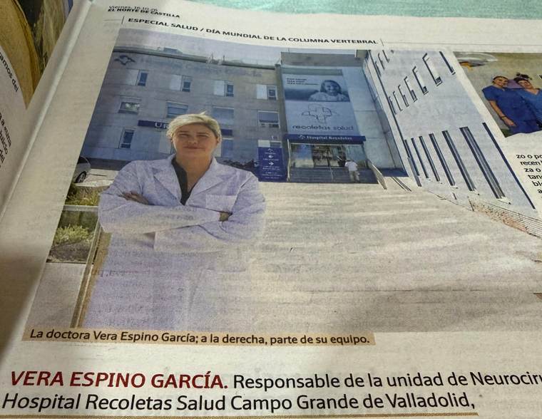 Doctora Vera Espino García en la edición impresa de El Norte de Castilla, Día Mundial de la Columna